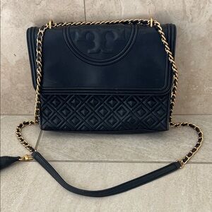 Tori Burch Elegant Black Quilted Chain Shoulder Bag